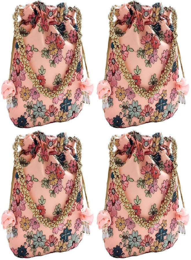 DUCHESS Women Peach Floral Potli Bag (Pack of 4)